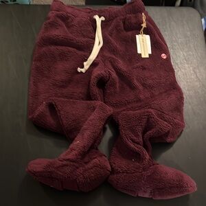 Cozy Burgundy Fleece Pants with footies